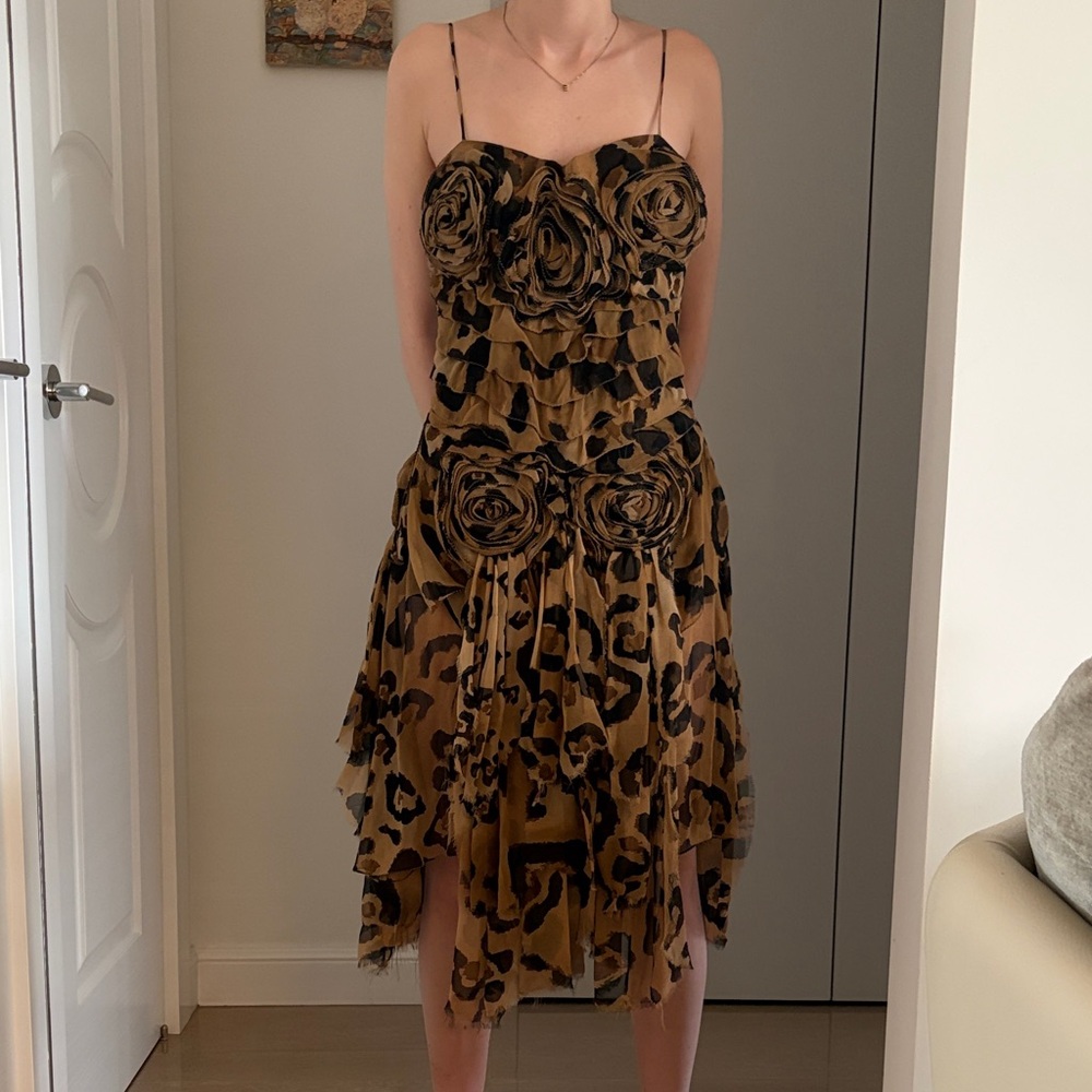 Blumarine Leopard Print Ruffle Dress sz 42